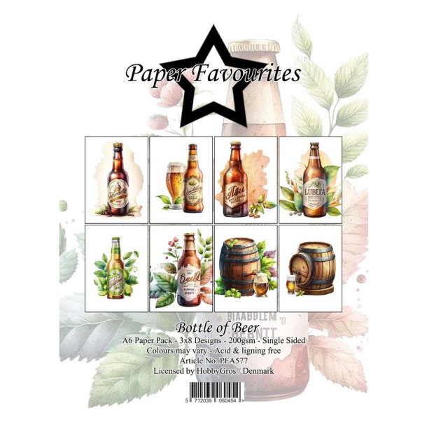 Papirblok fra Paper Favourites, l p fad og i flasker, A6-str., 200g, 24 ark i alt