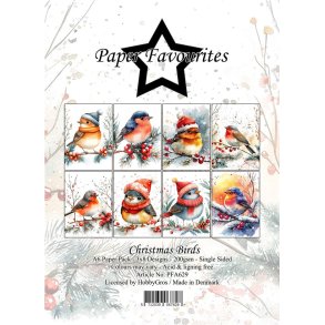 Papirblok fra Paper Favourites, PFA629, Jule-fugle, A6-str., 200g, 24 ark i alt