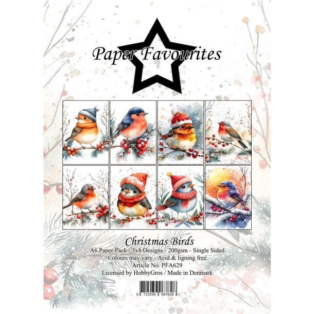 Papirblok fra Paper Favourites, PFA629, Jule-fugle, A6-str., 200g, 24 ark i alt