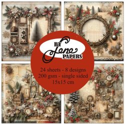 Papirblok i 15x15cm, 24 ark, "Jule Steampunk" fra By Lene, BLP084