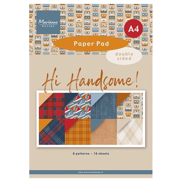 Papirblok i A4 strrelse, 16 designark, Marianne Design PK9208 "Hi Handsome"