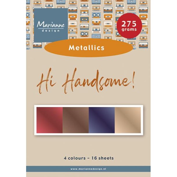 Papirblok i A5-str. (14,85x21cm), 4x4 ensfarvede spejlkarton, Marianne Design PK9210 "Hi Handsome"