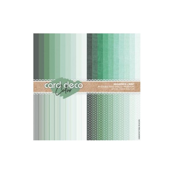 Papirblok i A4 str., 40 designark i GRNNE nuancer fra Dard Deco, 170 g/m2