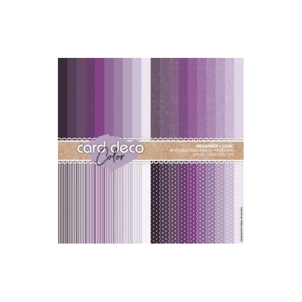 Papirblok i A4 str., 40 designark i LILLA nuancer fra Dard Deco, 170 g/m2