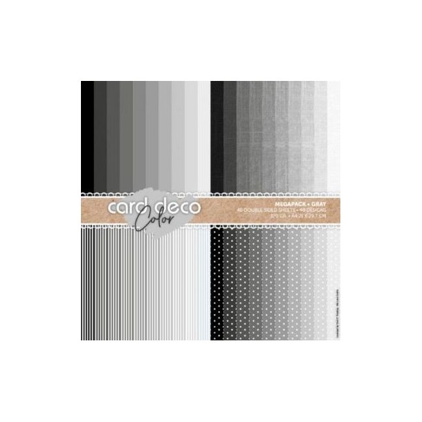 Papirblok i A4 str., 40 designark i GR nuancer fra Dard Deco, 170 g/m2