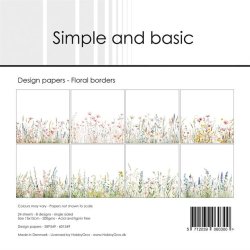 Papirblok fra Simple and Basic, SBP549, 15x15cm, 8 design, 24 ark, Vilde blomster