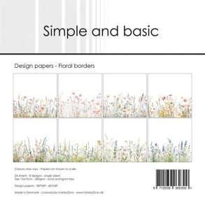 Papirblok fra Simple and Basic, SBP549, 15x15cm, 8 design, 24 ark, Vilde blomster