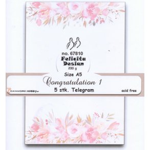 Kort i telegram-st�rrelse (A5) m/lyser�de blomster-borter