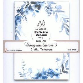Kort i telegram-st�rrelse (A5) m/smuk bl� blomster-bort