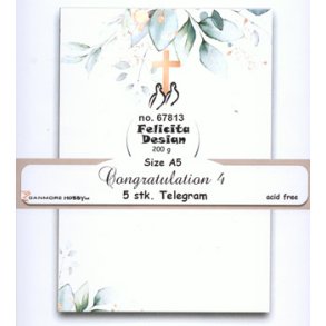 Kort i telegram-st�rrelse (A5) m/gr�n blomster-bort & guldkors