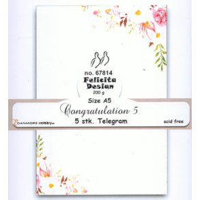 Kort i telegram-st�rrelse (A5) m/lyser�d/gul/gr�n blomster-bort