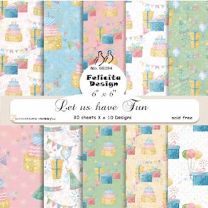 Papirblok fra Felicita Design, gaver, kager, balloner og flag, 15x15cm, 30 ark