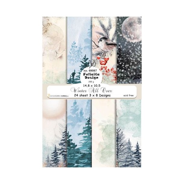 Papirblok fra Felicita Design "Winter All Over" 8 design, A6-str., 200g, 24 ark i alt