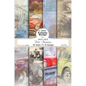 Papirblok fra Felicita Design, smukke gamle biler, A6-str., 190g, 24 ark i alt