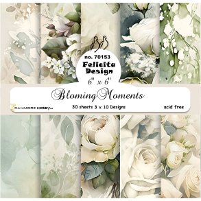 Papirblok fra Felicita Design; smukke design m/blomster i stvede grnne farver, 15x15cm, 30 ark