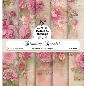 Papirblok fra Felicita Design; smukke design m/blomster i stvet rosa/grnne farver, 15x15cm, 30 ark