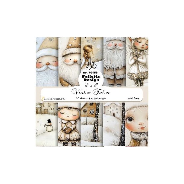 Papirblok fra Felicita Design; smukke julebaggrunde i beige/gyldne farver m/motiver, 15x15cm, 30 ark