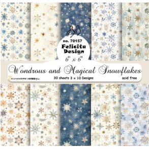 Papirblok fra Felicita Design; smukke juledesign m/snefnug, lyse & bl farver, 15x15cm, 30 ark