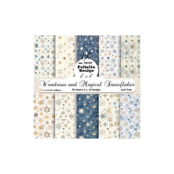 Papirblok fra Felicita Design; smukke juledesign m/snefnug, lyse &amp; bl farver, 15x15cm, 30 ark