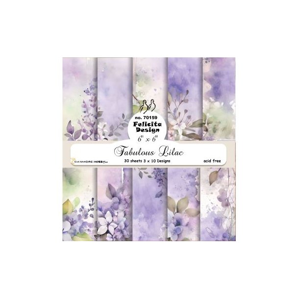 Papirblok fra Felicita Design; smukke design m/blomster i st�vede lilla farver, 15x15cm, 30 ark