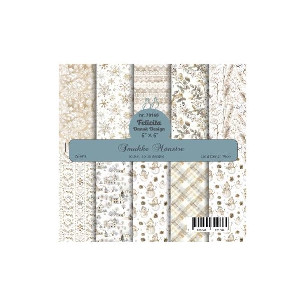 Papirblok fra Felicita Design - Jul; smukke sm�m�nstrede baggrunde i lyse sarte farver, 15x15cm, 30 ark