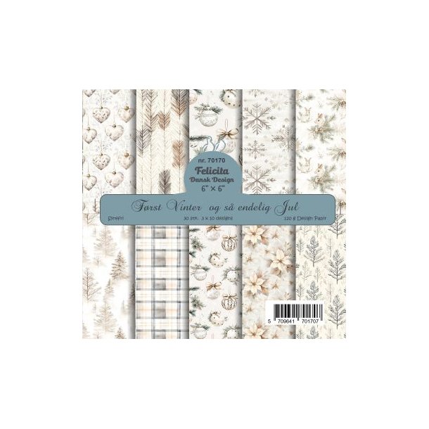 Papirblok fra Felicita Design - Jul; smukke sm�m�nstrede baggrunde i lyse gyldne farver, 15x15cm, 30 ark