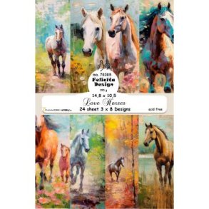 Papirblok fra Felicita Design, smukke maleriske heste motiver, A6-str., 200g, 24 ark i alt