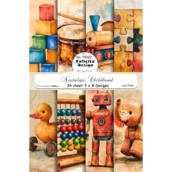 Papirblok fra Felicita Design; Baggrunde med gammeldags leget�j, A6-str., 200g, 24 ark i alt