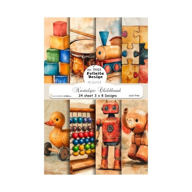 Papirblok fra Felicita Design; Baggrunde med gammeldags leget�j, A6-str., 200g, 24 ark i alt