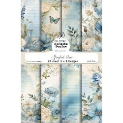 Papirblok fra Felicita Design; Baggrunde med blomster i st�vede bl� farver, A6-str., 200g, 24 ark i alt