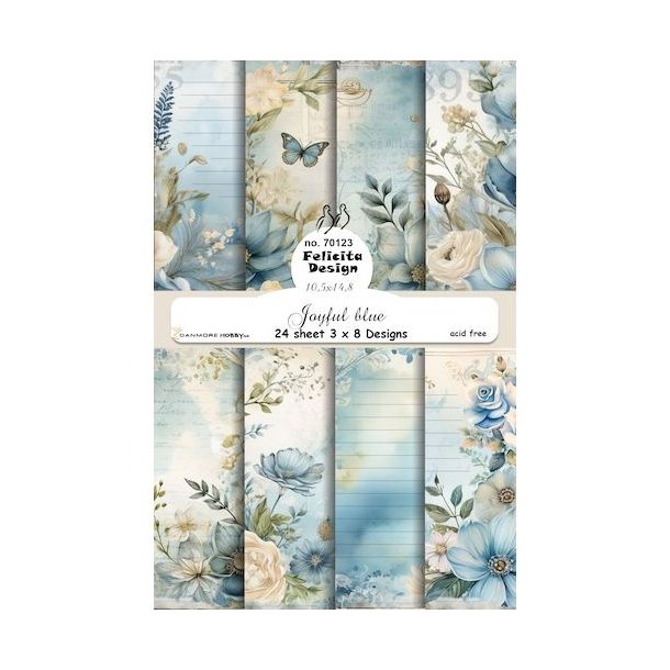 Papirblok fra Felicita Design; Baggrunde med blomster i st�vede bl� farver, A6-str., 200g, 24 ark i alt