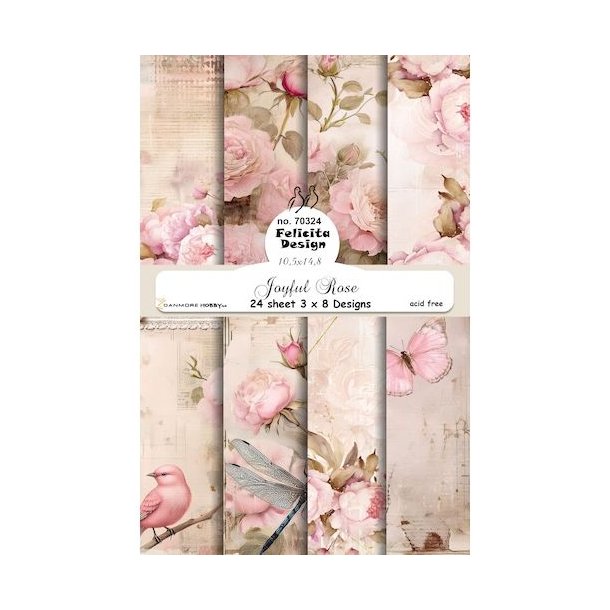 Papirblok fra Felicita Design; Baggrunde med blomster i sarte rosa farver, A6-str., 200g, 24 ark i alt