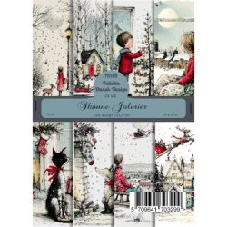 Papirblok fra Felicita Design - Jul; Baggrunde m/svensk inspirerede tegnede julemotiver, A6-str., 190g, 24 ark i alt