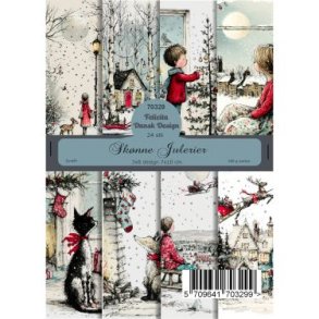 Papirblok fra Felicita Design - Jul; Baggrunde m/svensk inspirerede tegnede julemotiver, A6-str., 190g, 24 ark i alt