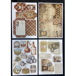 Kort-kit fra Felicita i A4-str; 12 ark m/udstansninger &amp; baggrunde, lkre motiver m/Whisky-tema