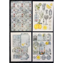 Kort-kit fra Felicita i A4-str; 12 ark m/udstansninger &amp; baggrunde, lkre motiver m/Gin-tema