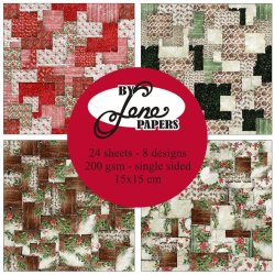 Papirblok i 15x15cm, 24 ark, "Jule patchwork design karton" fra By Lene, BLP070