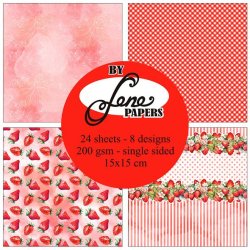 Papirblok i 15x15cm, 24 ark, "Jordb�r s�son" fra By Lene, BLP082