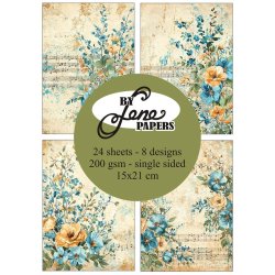 Papirblok i 15x21cm, 24 ark, "violin/cello &amp; blomster fra By Lene, BLP264