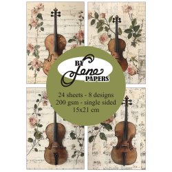 Papirblok i 15x21cm, 24 ark, "violin/cello &amp; blomster fra By Lene, BLP264