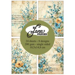 Papirblok i A6str. (10,5x14,8cm), 24 ark, "violin/cello &amp; blomster fra By Lene, BLP664