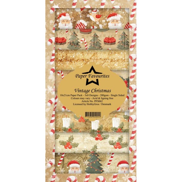 Papirblok i slimcard strrelse 10x21cm, 8 design, 24 ark, Paper Favourites "Vintage Christmas"