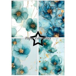 Papirblok i A5 strrelse (14,85x21cm), 8 design, 24 ark, Paper Favourites PFA177 "Blomster m/guld"