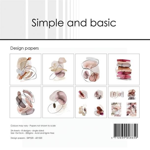 Papirblok fra Simple and Basic, SBP520, 15x15cm, 8 design, 24 ark, organiske former