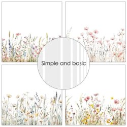 Papirblok fra Simple and Basic, SBP549, 15x15cm, 8 design, 24 ark, Vilde blomster