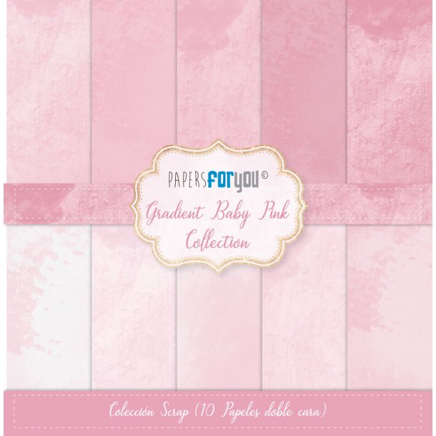 Scrap-pakke i 12"x12" (30,5x30,5cm), 10 ark, 2-sidet, "Gradient Baby Pink" fra PapersForYou