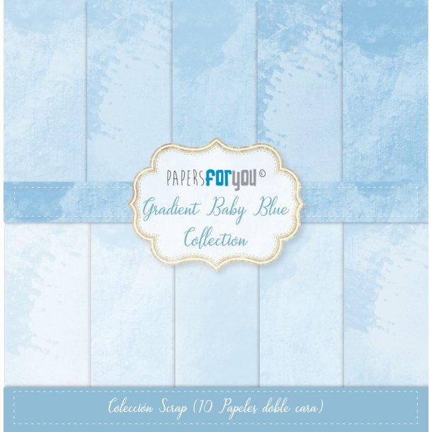 Scrap-pakke i 12"x12" (30,5x30,5cm), 10 ark, 2-sidet, "Gradient Baby Blue" fra PapersForYou