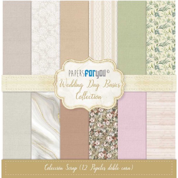 Scrap-pakke i 12"x12" (30,5x30,5cm), 12 ark, 2-sidet, "Wedding Day Basics" fra PapersForYou