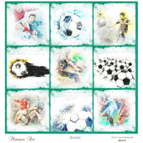 Scrappapir fra Matique Art, ca. 30x30cm, 200g, 9 Fodboldmotiver