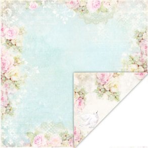 Scrappapir ca. 30x30cm, romantisk ark m/roser og duer, 2-sidet, 200g